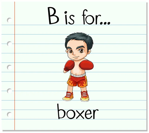 Flashcard letra B es para boxeador — Vector de stock