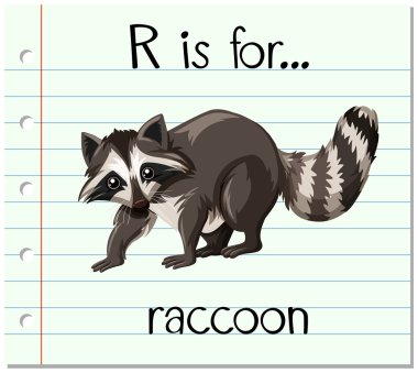 Flashcard harf R için Rakun olduğunu