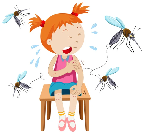 Chica fue picada por mosquitos — Vector de stock