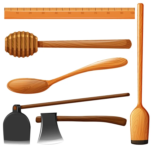 Différents types d'équipement en bois — Image vectorielle