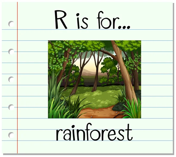 La letra R de Flashcard es para selva tropical — Vector de stock