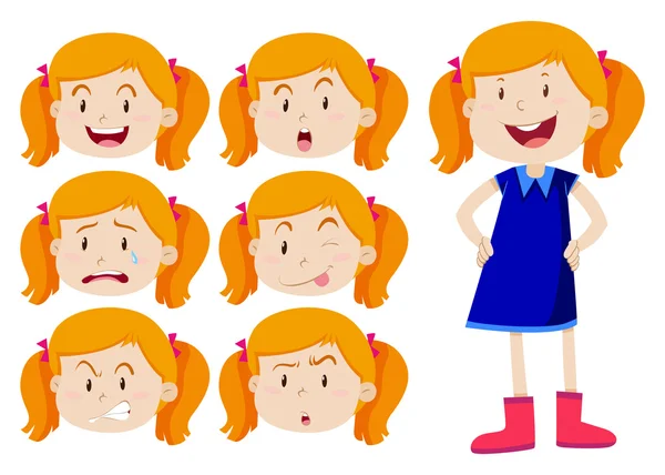 Chica con diferentes expresiones faciales — Vector de stock