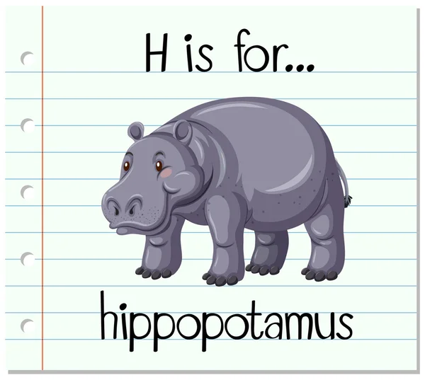 Flashcard lettre H est pour hippopotame — Image vectorielle