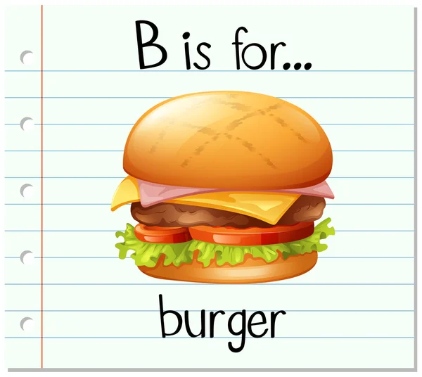 Flashcard letter B is for burger — Stock Vector