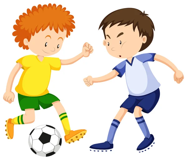 Chicos jugando fútbol juntos — Vector de stock