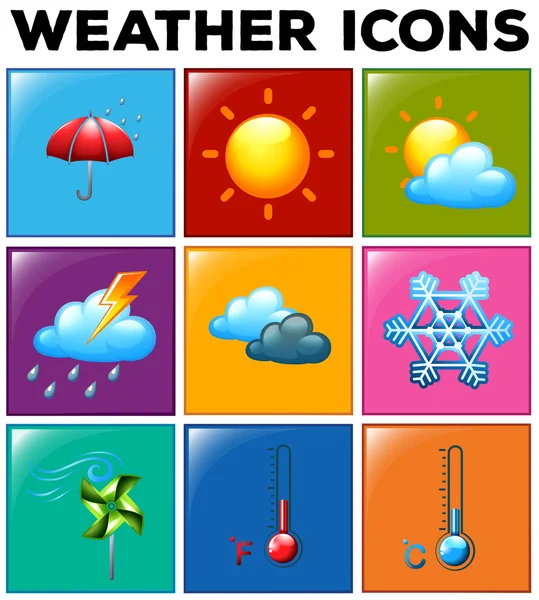 Different weather icons on color background — Stock Vector