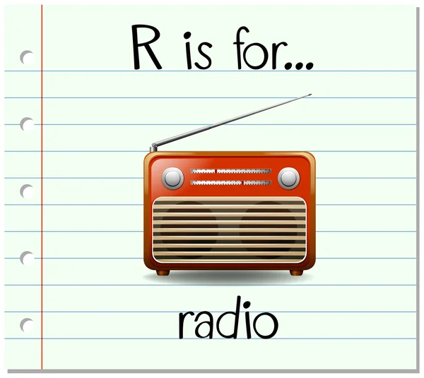 La lettera R della flashcard è per la radio — Vettoriale Stock