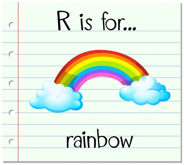 Flashcard lettre R est pour arc-en-ciel — Image vectorielle