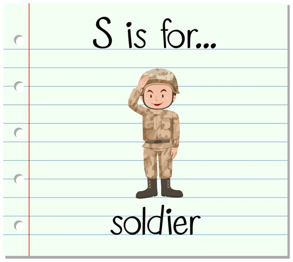 Flashcard letter S is for soldier — Stock Vector