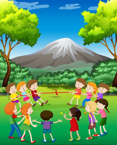 Kötélhúzás o játszó gyerekek a parkban — Stock Vector