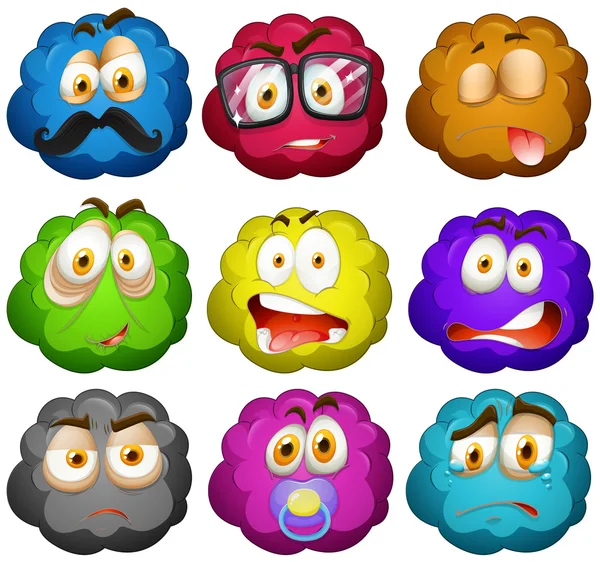 Expressions faciales sur des boules moelleuses — Image vectorielle