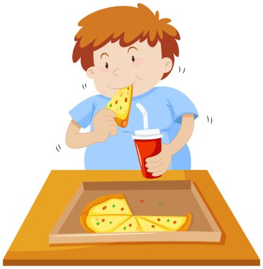 Pizza yiyip soda içmeyi adam