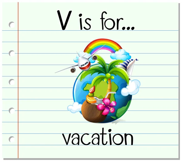 Flashcard bokstaven V är för semester — Stock vektor