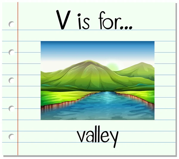 Flashcard litery V jest dla valley — Wektor stockowy
