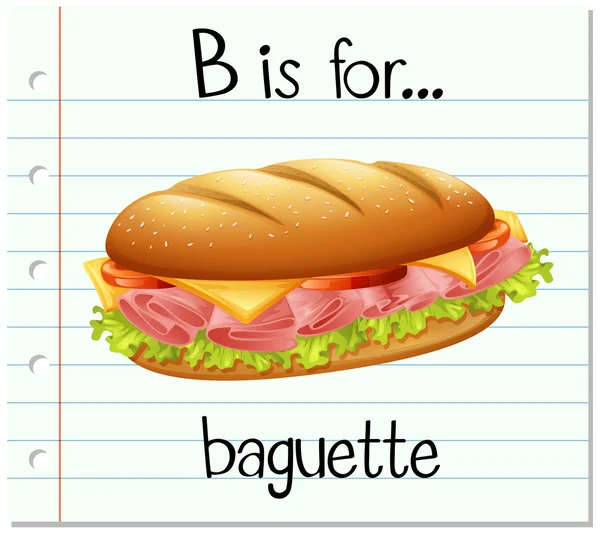 La lettera B della Flashcard è per baguette — Vettoriale Stock