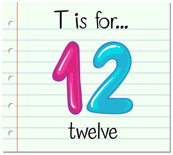 Flashcard letter T is voor twaalf — Stockvector