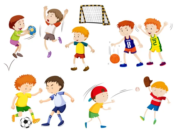 Chicos jugando diferentes deportes — Archivo Imágenes Vectoriales