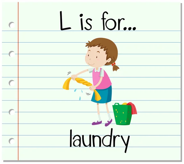 抽认卡字母 L 为洗衣 — 图库矢量图片
