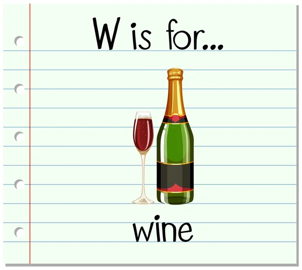 Flashcard bokstaven W är för vin — Stock vektor