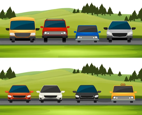 Aparcamiento de coches en la carretera — Vector de stock