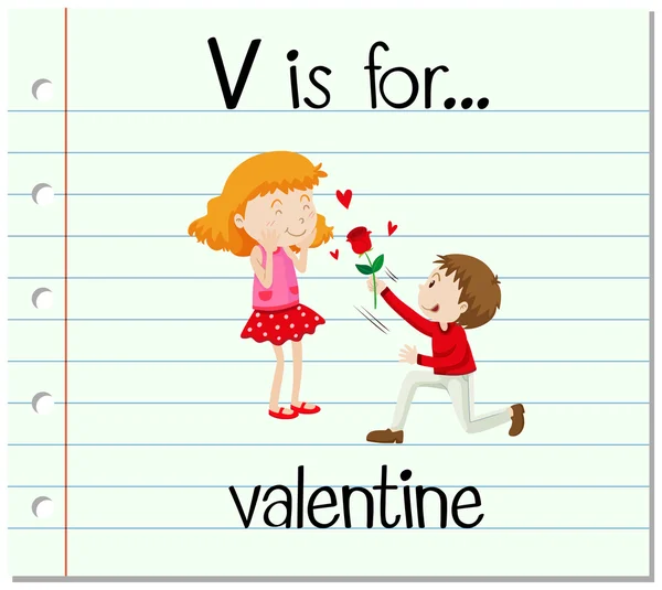 Flashcard lettera V è per San Valentino — Vettoriale Stock