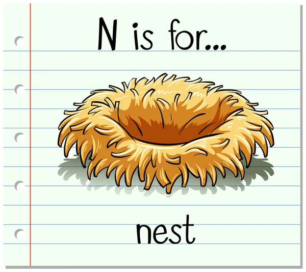 Flashcard letter N is voor nest — Stockvector