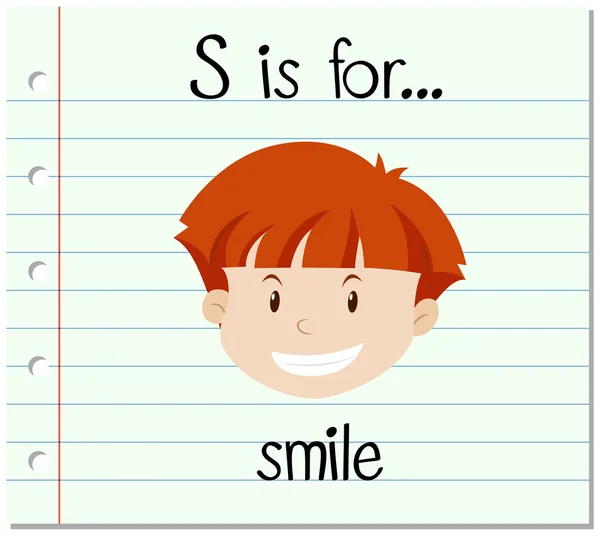 Flashcard bokstaven S är för leende — Stock vektor
