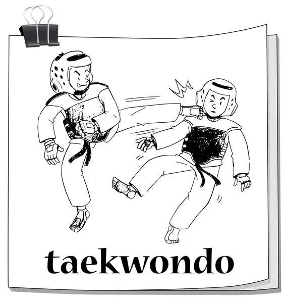 Dos hombres haciendo taekwondo — Vector de stock