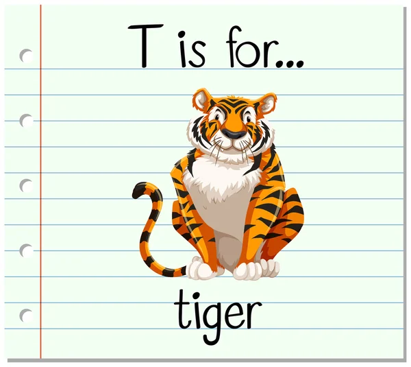 Flashcard letra T es para tigre — Vector de stock