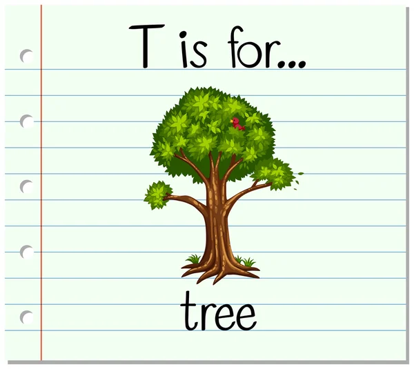 抽认卡字母 T 是树 — 图库矢量图片