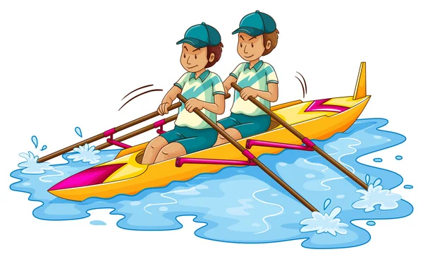 Dos hombres remando kayak — Vector de stock