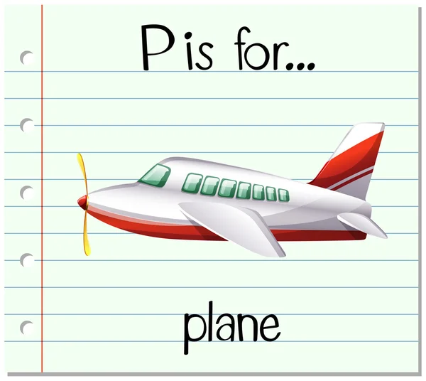 Flashcard γράμμα P είναι για το αεροπλάνο — Διανυσματικό Αρχείο