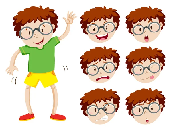 Niño con muchas expresiones faciales — Archivo Imágenes Vectoriales