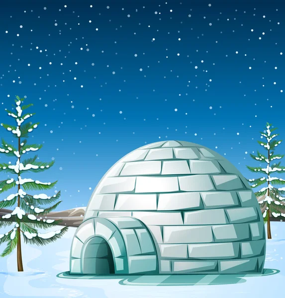 Scène avec igloo le jour de neige — Image vectorielle
