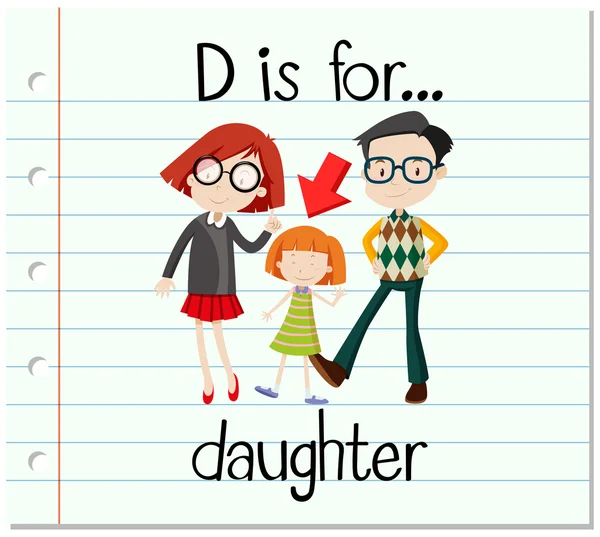 Flashcard letter D is dochter — Stockvector