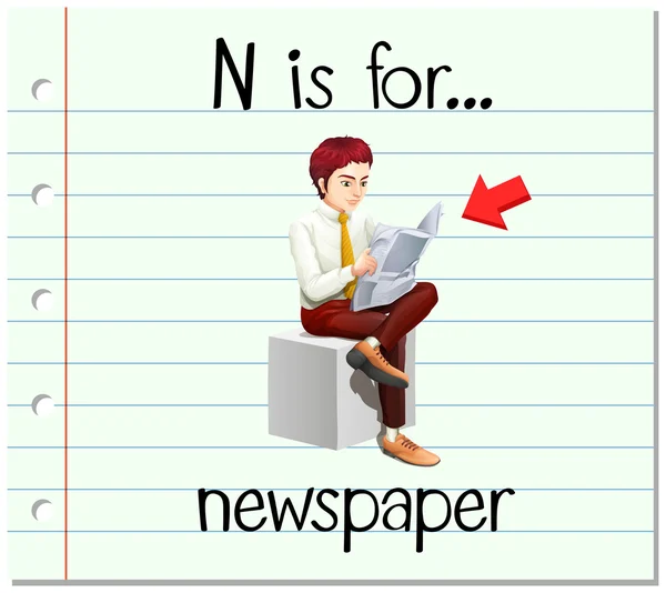 Flashcard letter N is for newspaper — Stock Vector