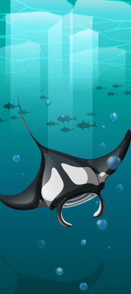Manta rayo nadando bajo el océano — Vector de stock