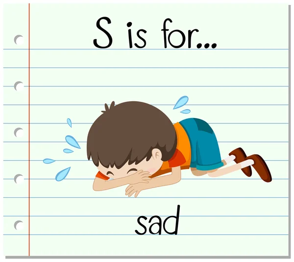 Flashcard lettre S est pour triste — Image vectorielle