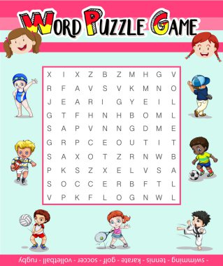 Birçok spor ile kelime bulmaca oyun şablonu