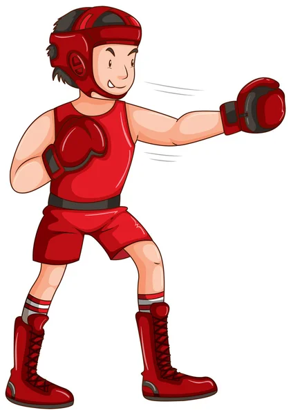 Hombre en traje rojo haciendo boxeo — Vector de stock