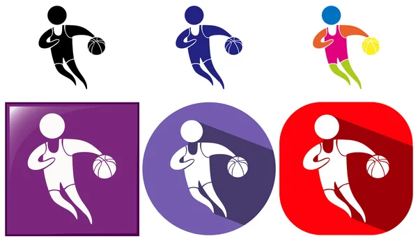 Diseño de icono deportivo para baloncesto en insignias — Vector de stock