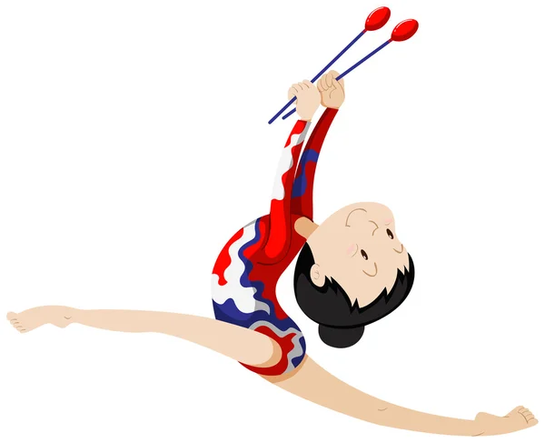 Kvinnan idrottsman gör gymnastik med objekt — Stock vektor