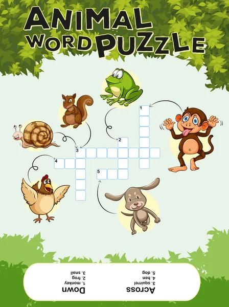 Plantilla de juego para rompecabezas palabra animal — Vector de stock