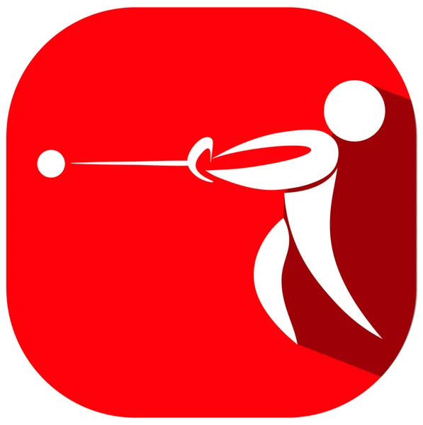 Icône de sport pour lancer un marteau sur un badge rouge — Image vectorielle