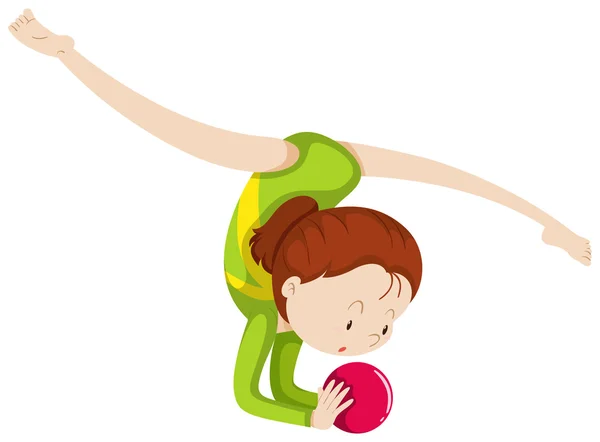 Woma haciendo gimnasia con bola roja — Vector de stock