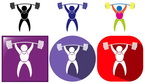 Tres diseños de icono de deporte de levantamiento de pesas — Vector de stock