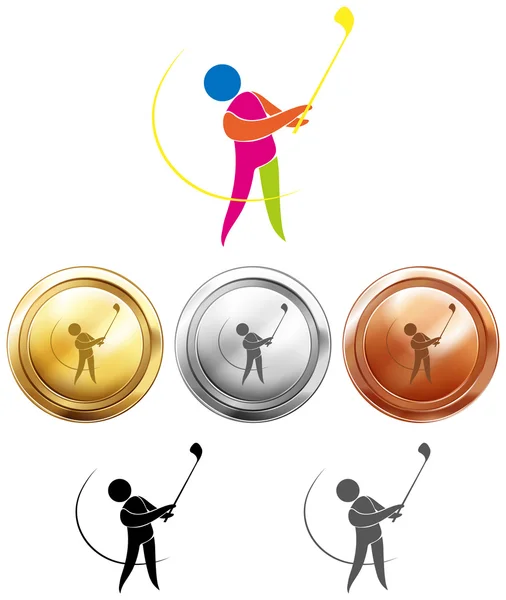 Joueur de golf et trois médailles — Image vectorielle