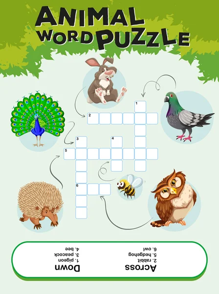 Plantilla de juego para rompecabezas palabra animal — Vector de stock