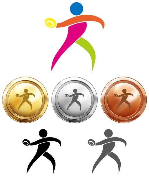 Médailles sportives avec lancer de disque — Image vectorielle