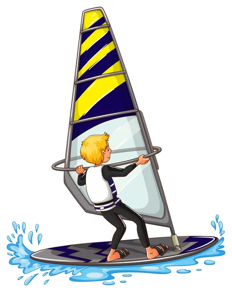 Man idrottsman segling på surfbräda — Stock vektor
